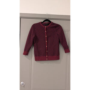 Women's Ann Taylor Burgundy Navy Polka Dot Cardigan Sweater S